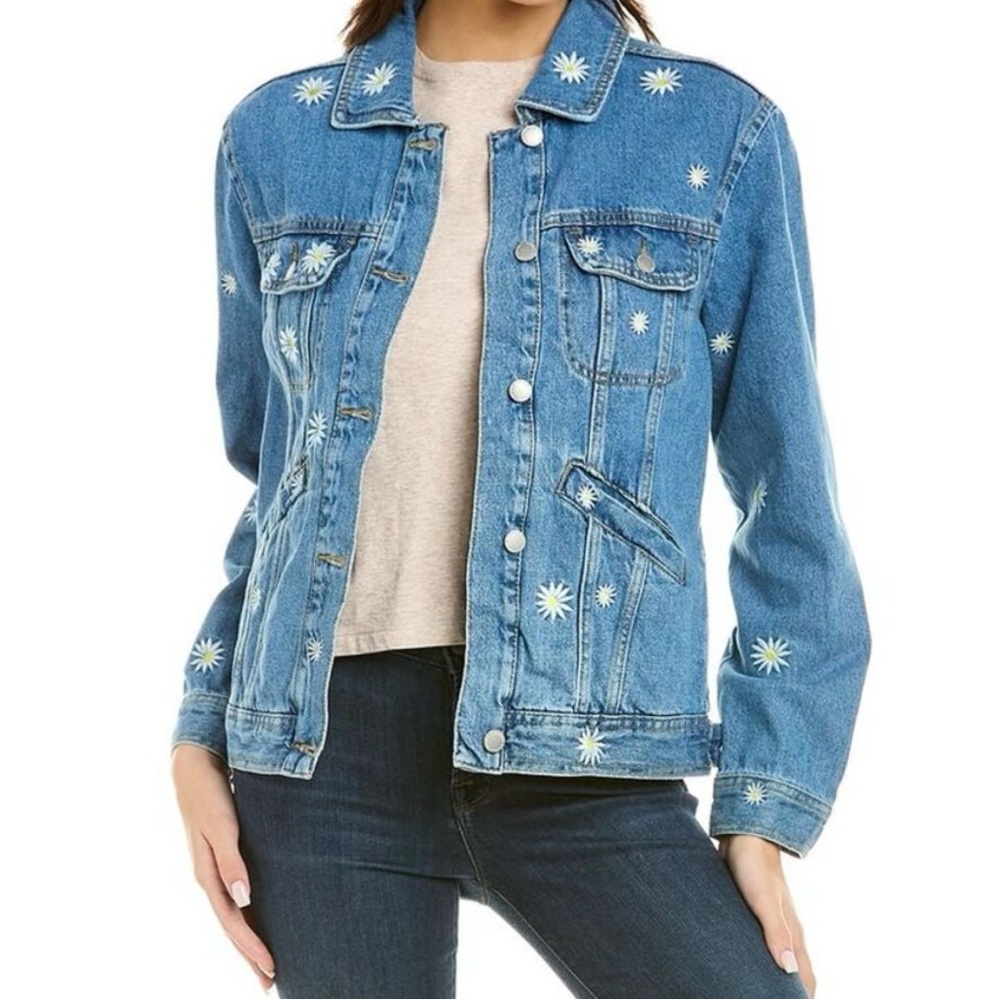 Bagatelle Denim Daisy Embroidered Trucker Jacket OBO